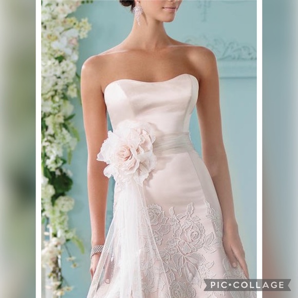 MonCheri strapless soft satin fit and flare wedding gown - Picture 4 of 9